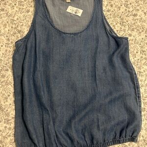 LOFT Blue Chambray Tank Top with Elastic Hem